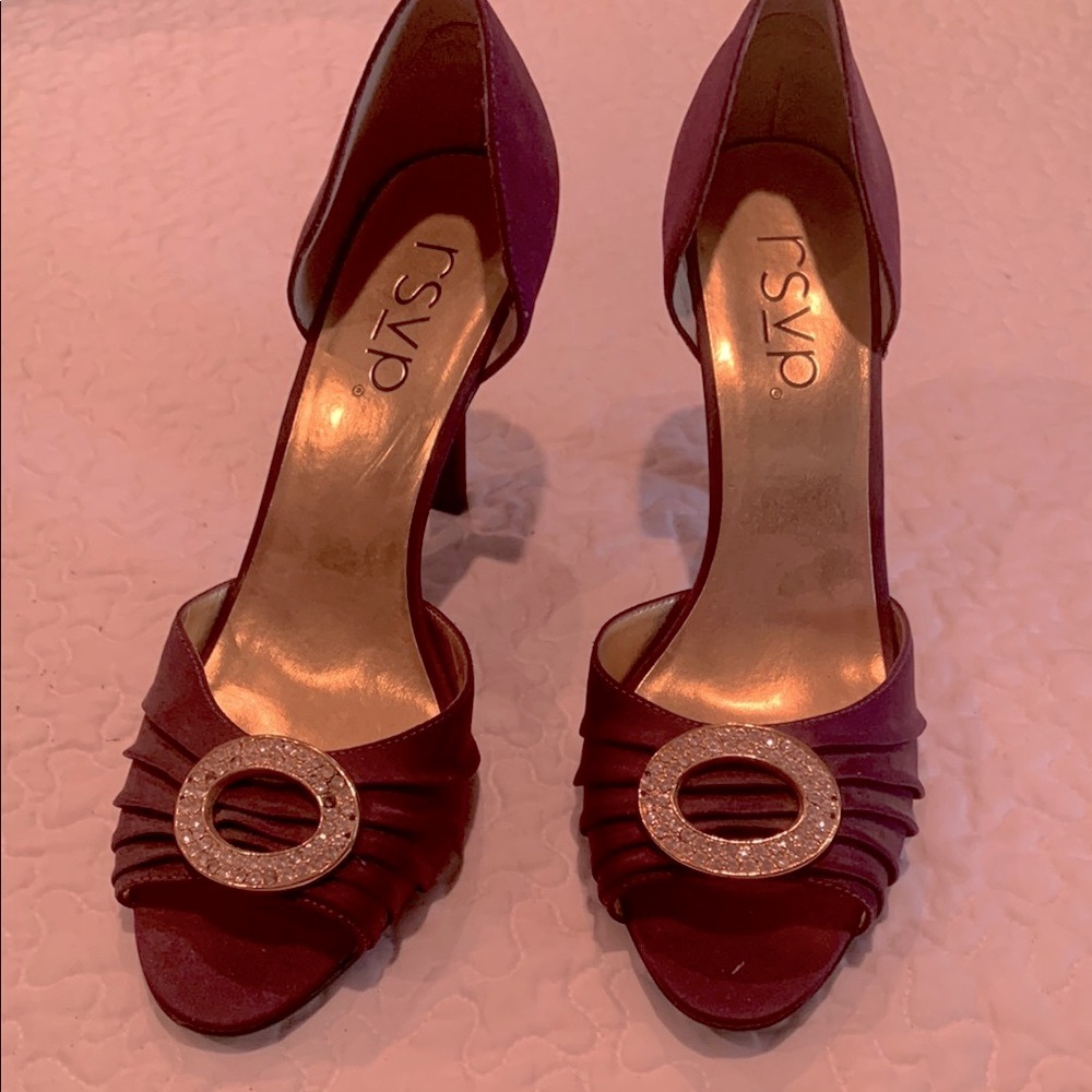 RSVP Purple and Gold Heels with Crystal Embellishment